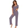 imageWiWi Viscose from Bamboo Womens Pajamas Set Soft V Neck Sleepwear Short Sleeve Top with Pant Lightweight S3XAviolet