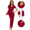 imageWiWi Viscose from Bamboo Womens Pajamas Set Soft V Neck Sleepwear Short Sleeve Top with Pant Lightweight S3XAwine Red
