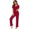 imageWiWi Viscose from Bamboo Womens Pajamas Set Soft V Neck Sleepwear Short Sleeve Top with Pant Lightweight S3XAwine Red