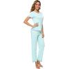 imageWiWi Viscose from Bamboo Womens Pajamas Set Soft V Neck Sleepwear Short Sleeve Top with Pant Lightweight S3XBaqua