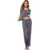 imageWiWi Viscose from Bamboo Womens Pajamas Set Soft V Neck Sleepwear Short Sleeve Top with Pant Lightweight S3XBdark Grey