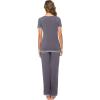 imageWiWi Viscose from Bamboo Womens Pajamas Set Soft V Neck Sleepwear Short Sleeve Top with Pant Lightweight S3XBdark Grey