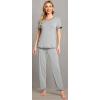 imageWiWi Viscose from Bamboo Womens Pajamas Set Soft V Neck Sleepwear Short Sleeve Top with Pant Lightweight S3XBheather Grey