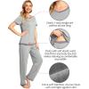 imageWiWi Viscose from Bamboo Womens Pajamas Set Soft V Neck Sleepwear Short Sleeve Top with Pant Lightweight S3XBheather Grey