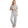 imageWiWi Viscose from Bamboo Womens Pajamas Set Soft V Neck Sleepwear Short Sleeve Top with Pant Lightweight S3XBheather Grey