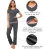 imageWiWi Viscose from Bamboo Womens Pajamas Set Soft V Neck Sleepwear Short Sleeve Top with Pant Lightweight S3XBiron Grey