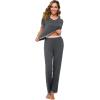 imageWiWi Viscose from Bamboo Womens Pajamas Set Soft V Neck Sleepwear Short Sleeve Top with Pant Lightweight S3XBiron Grey
