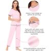 imageWiWi Viscose from Bamboo Womens Pajamas Set Soft V Neck Sleepwear Short Sleeve Top with Pant Lightweight S3XBpink