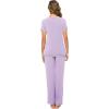 imageWiWi Viscose from Bamboo Womens Pajamas Set Soft V Neck Sleepwear Short Sleeve Top with Pant Lightweight S3XBtaro Purple
