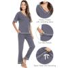 imageWiWi Viscose from Bamboo Womens Pajamas Set Soft V Neck Sleepwear Short Sleeve Top with Pant Lightweight S3XCdark Grey