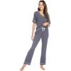 imageWiWi Viscose from Bamboo Womens Pajamas Set Soft V Neck Sleepwear Short Sleeve Top with Pant Lightweight S3XCdark Grey