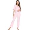 imageWiWi Viscose from Bamboo Womens Pajamas Set Soft V Neck Sleepwear Short Sleeve Top with Pant Lightweight S3XCpink