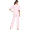 imageWiWi Viscose from Bamboo Womens Pajamas Set Soft V Neck Sleepwear Short Sleeve Top with Pant Lightweight S3XCpink