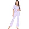 imageWiWi Viscose from Bamboo Womens Pajamas Set Soft V Neck Sleepwear Short Sleeve Top with Pant Lightweight S3XCtaro Purple