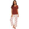 imageWiWi Viscose from Bamboo Womens Pajamas Set Soft V Neck Sleepwear Short Sleeve Top with Pant Lightweight S3XDbrickred