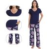 imageWiWi Viscose from Bamboo Womens Pajamas Set Soft V Neck Sleepwear Short Sleeve Top with Pant Lightweight S3XDdark NavyPurple Floral