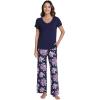 imageWiWi Viscose from Bamboo Womens Pajamas Set Soft V Neck Sleepwear Short Sleeve Top with Pant Lightweight S3XDdark NavyPurple Floral