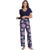imageWiWi Viscose from Bamboo Womens Pajamas Set Soft V Neck Sleepwear Short Sleeve Top with Pant Lightweight S3XDdark NavyPurple Floral