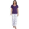 imageWiWi Viscose from Bamboo Womens Pajamas Set Soft V Neck Sleepwear Short Sleeve Top with Pant Lightweight S3XDdark Purple Dots