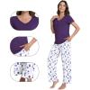 imageWiWi Viscose from Bamboo Womens Pajamas Set Soft V Neck Sleepwear Short Sleeve Top with Pant Lightweight S3XDdark Purple Dots