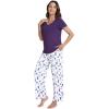 imageWiWi Viscose from Bamboo Womens Pajamas Set Soft V Neck Sleepwear Short Sleeve Top with Pant Lightweight S3XDdark Purple Dots