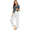 imageWiWi Viscose from Bamboo Womens Pajamas Set Soft V Neck Sleepwear Short Sleeve Top with Pant Lightweight S3XDgreen