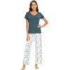 imageWiWi Viscose from Bamboo Womens Pajamas Set Soft V Neck Sleepwear Short Sleeve Top with Pant Lightweight S3XDgreen