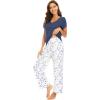 imageWiWi Viscose from Bamboo Womens Pajamas Set Soft V Neck Sleepwear Short Sleeve Top with Pant Lightweight S3XDindio Blue