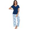 imageWiWi Viscose from Bamboo Womens Pajamas Set Soft V Neck Sleepwear Short Sleeve Top with Pant Lightweight S3XDink Blue Feather