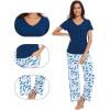 imageWiWi Viscose from Bamboo Womens Pajamas Set Soft V Neck Sleepwear Short Sleeve Top with Pant Lightweight S3XDink Blue Feather