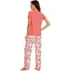 imageWiWi Viscose from Bamboo Womens Pajamas Set Soft V Neck Sleepwear Short Sleeve Top with Pant Lightweight S3XDlight Coral Print