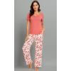 imageWiWi Viscose from Bamboo Womens Pajamas Set Soft V Neck Sleepwear Short Sleeve Top with Pant Lightweight S3XDlight Coral Print