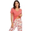 imageWiWi Viscose from Bamboo Womens Pajamas Set Soft V Neck Sleepwear Short Sleeve Top with Pant Lightweight S3XDlight Coral Print