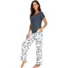 imageWiWi Viscose from Bamboo Womens Pajamas Set Soft V Neck Sleepwear Short Sleeve Top with Pant Lightweight S3XDmidnight Blue Print