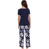imageWiWi Viscose from Bamboo Womens Pajamas Set Soft V Neck Sleepwear Short Sleeve Top with Pant Lightweight S3XDnavy Floral