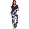 imageWiWi Viscose from Bamboo Womens Pajamas Set Soft V Neck Sleepwear Short Sleeve Top with Pant Lightweight S3XDnavy Floral