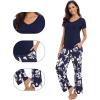 imageWiWi Viscose from Bamboo Womens Pajamas Set Soft V Neck Sleepwear Short Sleeve Top with Pant Lightweight S3XDnavy Floral