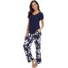 imageWiWi Viscose from Bamboo Womens Pajamas Set Soft V Neck Sleepwear Short Sleeve Top with Pant Lightweight S3XDnavy Floral