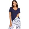 imageWiWi Viscose from Bamboo Womens Pajamas Set Soft V Neck Sleepwear Short Sleeve Top with Pant Lightweight S3XDnavy Print