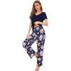 imageWiWi Viscose from Bamboo Womens Pajamas Set Soft V Neck Sleepwear Short Sleeve Top with Pant Lightweight S3XDnavyPeony