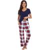 imageWiWi Viscose from Bamboo Womens Pajamas Set Soft V Neck Sleepwear Short Sleeve Top with Pant Lightweight S3XDnavyRed Plaid