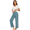 imageWiWi Viscose from Bamboo Womens Pajamas Set Soft V Neck Sleepwear Short Sleeve Top with Pant Lightweight S3XDraw WhiteGreen