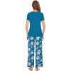 imageWiWi Viscose from Bamboo Womens Pajamas Set Soft V Neck Sleepwear Short Sleeve Top with Pant Lightweight S3XDteal BluePeony