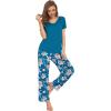 imageWiWi Viscose from Bamboo Womens Pajamas Set Soft V Neck Sleepwear Short Sleeve Top with Pant Lightweight S3XDteal BluePeony