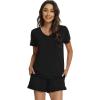imageWiWi Womens Pajamas Set Viscose from Bamboo Soft Short Sleeve Top with Ruffle Shorts Sleepwear Ladies Pjs Sets SXXLAblack