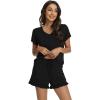 imageWiWi Womens Pajamas Set Viscose from Bamboo Soft Short Sleeve Top with Ruffle Shorts Sleepwear Ladies Pjs Sets SXXLAblack