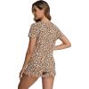 imageWiWi Womens Pajamas Set Viscose from Bamboo Soft Short Sleeve Top with Ruffle Shorts Sleepwear Ladies Pjs Sets SXXLAbrown Leopard
