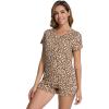 imageWiWi Womens Pajamas Set Viscose from Bamboo Soft Short Sleeve Top with Ruffle Shorts Sleepwear Ladies Pjs Sets SXXLAbrown Leopard