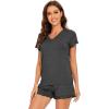 imageWiWi Womens Pajamas Set Viscose from Bamboo Soft Short Sleeve Top with Ruffle Shorts Sleepwear Ladies Pjs Sets SXXLAcharcoal Heather