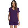 imageWiWi Womens Pajamas Set Viscose from Bamboo Soft Short Sleeve Top with Ruffle Shorts Sleepwear Ladies Pjs Sets SXXLAdark Purple